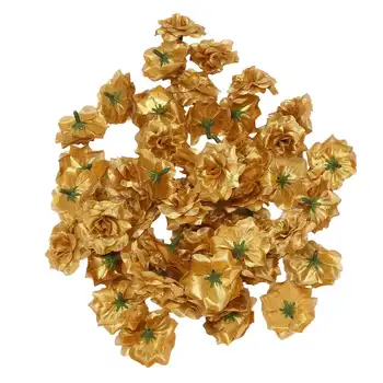 50 шт Шелковые розы, искусственные свадебные зажимы, Свадебное украшение, головка цветка (золотая)