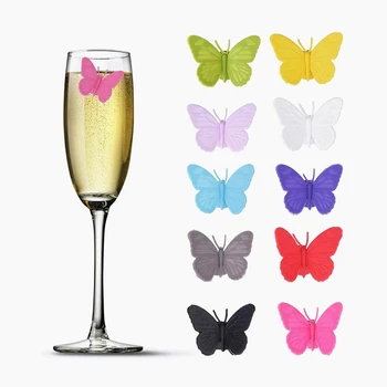 6 Шт. / компл. Силиконовые принадлежности для маркировки бабочками, Маркер для бокалов для вина, Маркер для напитков, Распознаватель этикеток на ремешках, Различитель этикеток на чашках