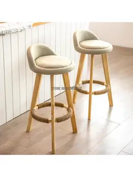Барные стулья из массива дерева, современные минималистичные высокие стулья, домашние стулья со спинкой, барные стулья, стулья для молочного чая, стулья для магазина на стойке регистрации