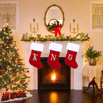 Большие Рождественские носки красного цвета с 26 буквами алфавита, Рождественские Бархатные чулки, украшения для рождественской елки для дома, Рождественский подарок