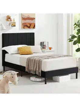 Каркас двуспальной кровати с бархатной обивкой изголовья, деревянная подпружиненная планка, увеличивающая срок службы матраса, современный каркас кровати-платформы