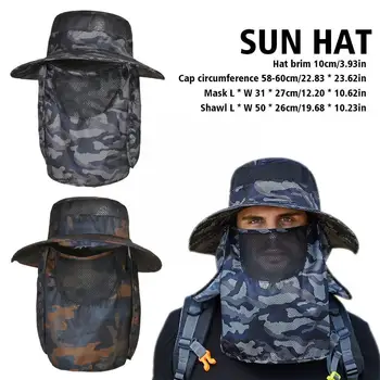 Летняя уличная рыбацкая шляпа, камуфляжная солнцезащитная шляпа, солнцезащитная шляпа, мужская рыболовная кепка, походное снаряжение, обязательные соломенные шляпы Fo G9N0
