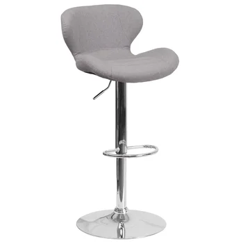 Современный барный стул Francis из серой ткани с регулируемой высотой, изогнутой спинкой и хромированным основанием, стул-табурет, барные стулья