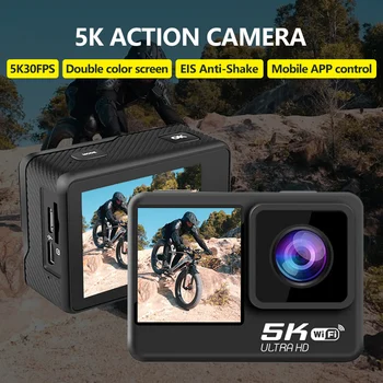 Экшн-камера 5K для велосипеда, мотоциклов, камеры, видео для фотографа, мини-спортивная камера, защита от встряхивания, двойной экран, 30 м Водонепроницаемый